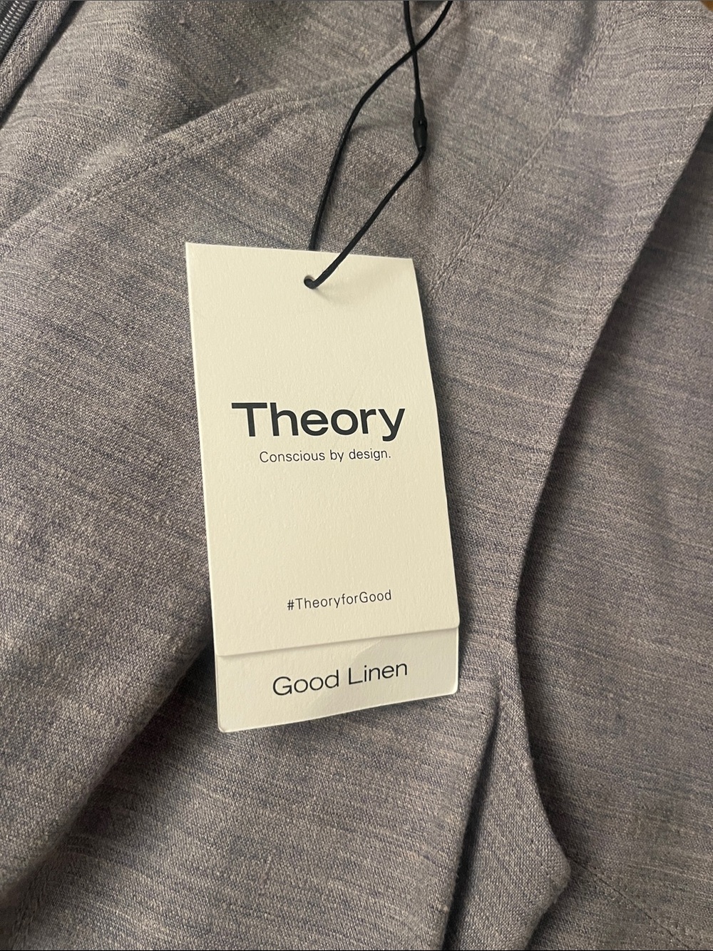NEW! Theory Sleeveless Good Linen l Light Gray A-Line Jemion Sharkskin Dress - Picture 9 of 10